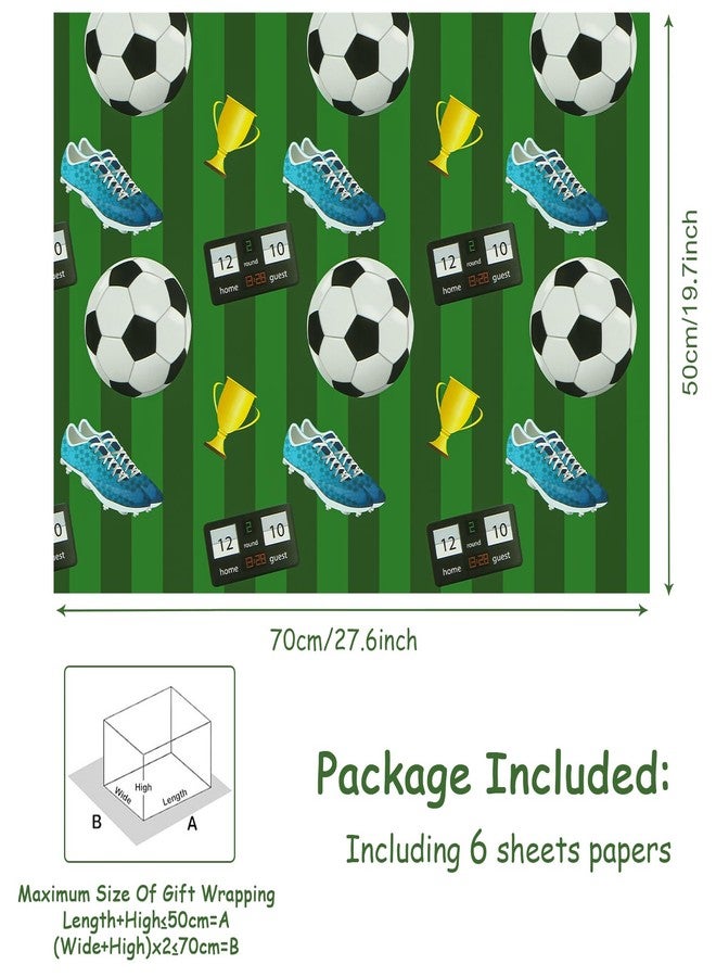 Unigift Sports Soccer Football Gift Wrapping Paper, 6 Folded Sheets Green White Soccer Ball Goal Birthday Wrapping Paper Gift Wrap Paper 20x28 inch for Boy Men Kid Baby Shower Father's Day Christmas Party - Image 2